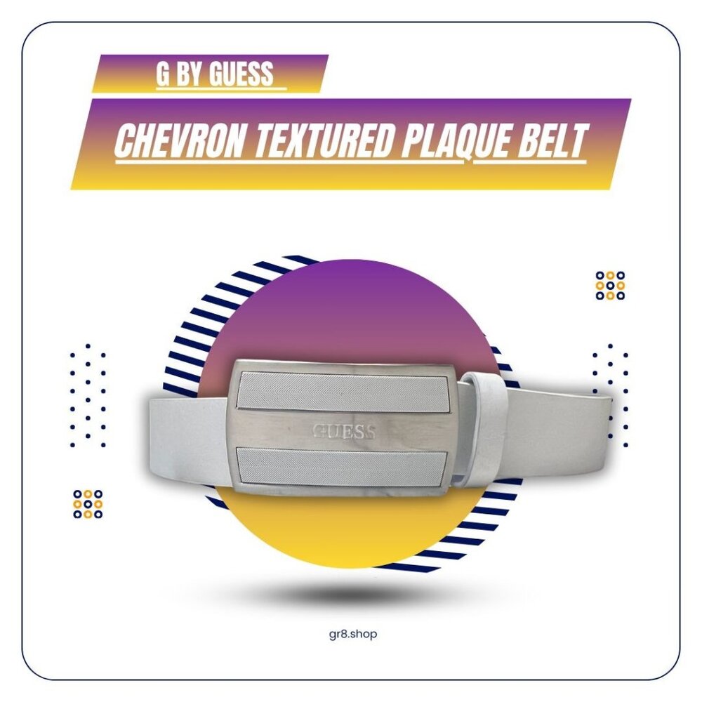 G By Guess Chevron Textured Plaque Belt In White Polyurethane & Steel